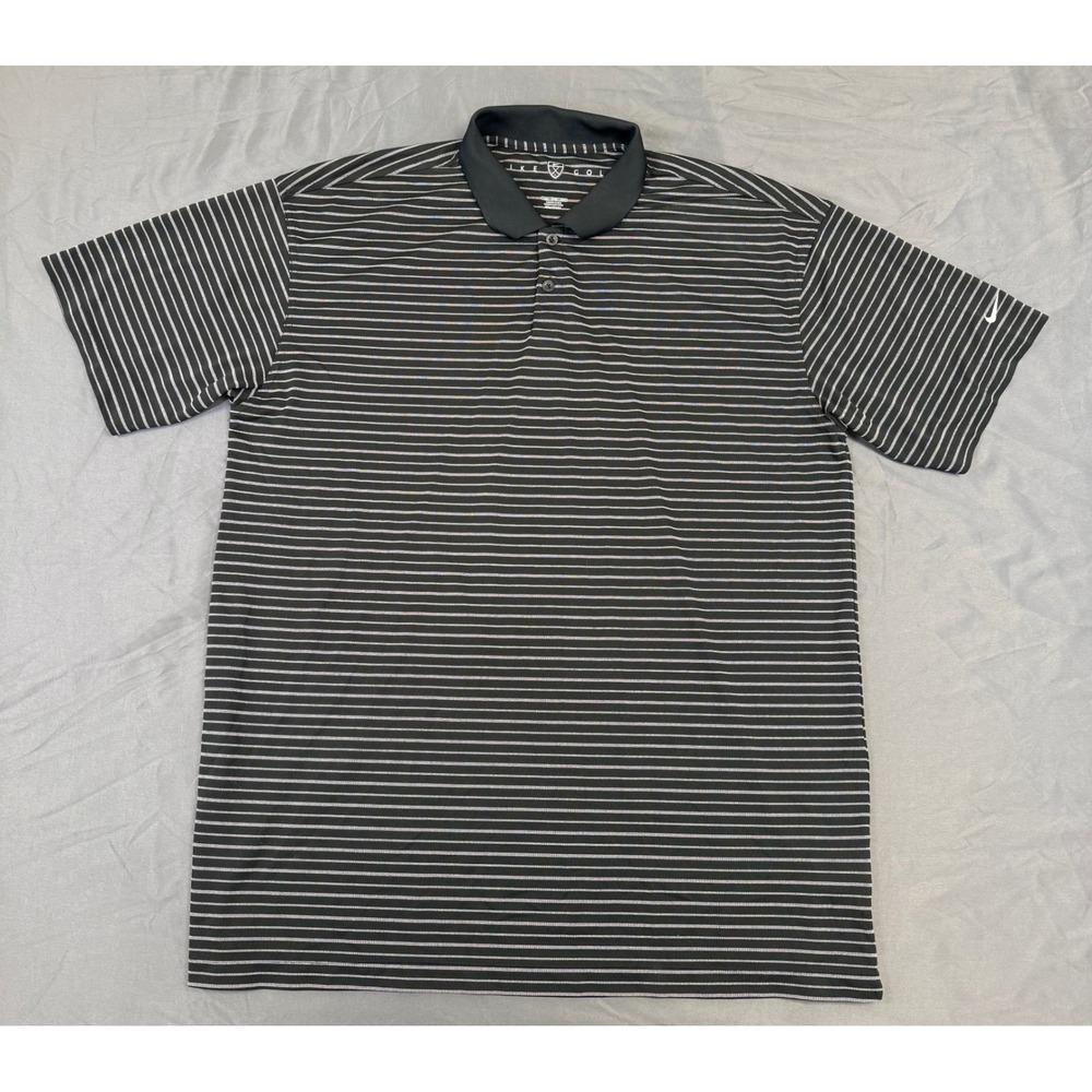 Nike Golf Mens‎ XXL Black White Striped Fit Dry Polo Shirt 206452-010